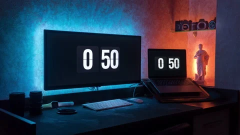 Сomputer time smoothly flowing into the dawn 库存影片 131093079