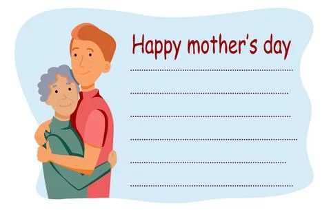 Son embraces elderly mother, side view. Mother is Day Stock Illustration