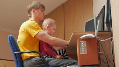 Son With Father At The Computer Stock Footage 152969110