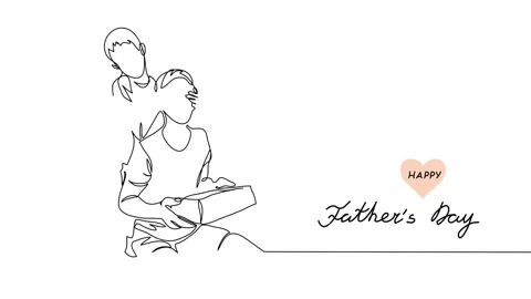Son makes a gift or present to his father, single line animated illustration Stock Footage 302189664