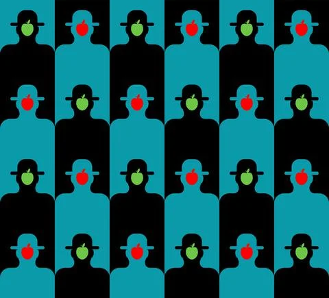 Son of man pattern seamless. man and apple on his face background.  abstract  Stock Illustration