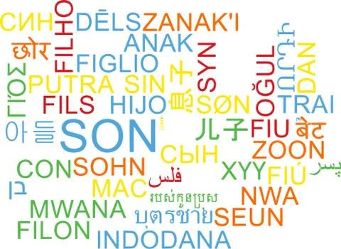 Son multilanguage wordcloud background concept Stock Illustration