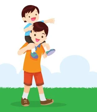 Son Sit On Dad Shoulder Stock Illustration