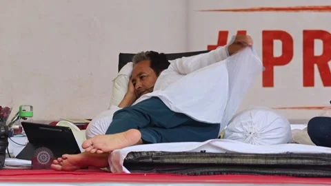Sonam Wangchuk continues hunger strike at Cockroach Party protest in New Delhi,  Stock Footage 339451193