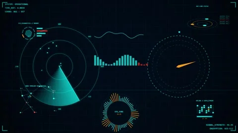 Sonar radar scanning digital HUD elements Stock Footage 335871331