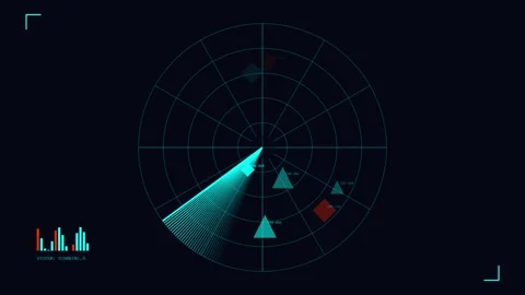 Sonar radar scanning interface with digital HUD and target detection telemetr Stock Footage 345554562