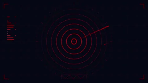 Sonar radar scanning interface with red circular HUD elements and digital dat Stock Footage 345554585
