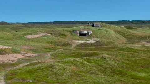 Sondervig bunkers, Hvide Sande, Denmark, Bunkers at the Danish coast, Stock Footage 262007173