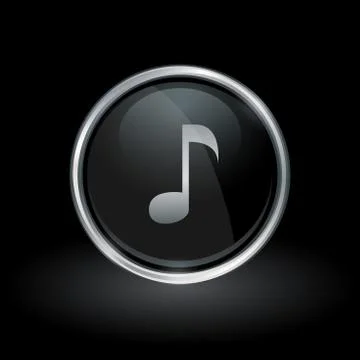 Song note icon inside round silver and black emblem Stock Illustration
