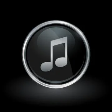 Song note icon inside round silver and black emblem Stock Illustration