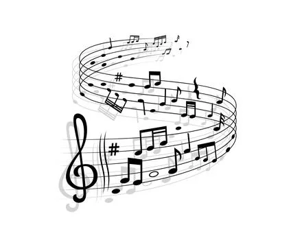 Song wave with music notes, vector sound swirl イラスト素材