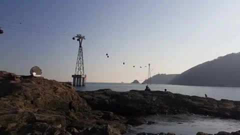 Songdo Beach and Cable Car with Bright Clear Sky in Busan, South Korea 스톡 동영상 153969006