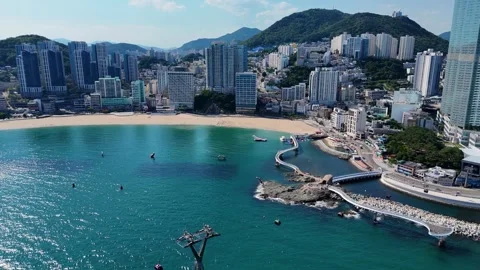 Songdo cable car descending towards busan beach in south korea Stock Footage 337522098