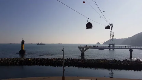 Songdo Cable Car under Clear Blue Sky in Busan, South Korea 스톡 동영상 153969916