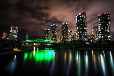 Songdo Canal night reflection Stock Photos