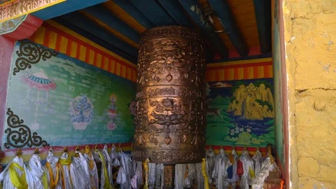 Songzalin Monastery Prayer Wheel Stock Footage 88363337