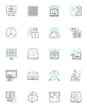 Sonic arts linear icons set. Sonic, Sound, Music, Noise, Frequency, Acoustics Stock Illustration