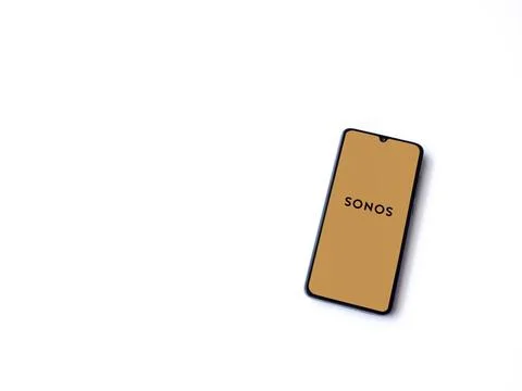 Sonos app launch screen on smartphone on white background Stock Photos