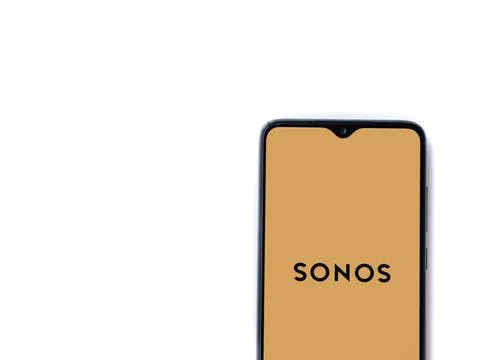Sonos app launch screen on smartphone on white background Stock Photos