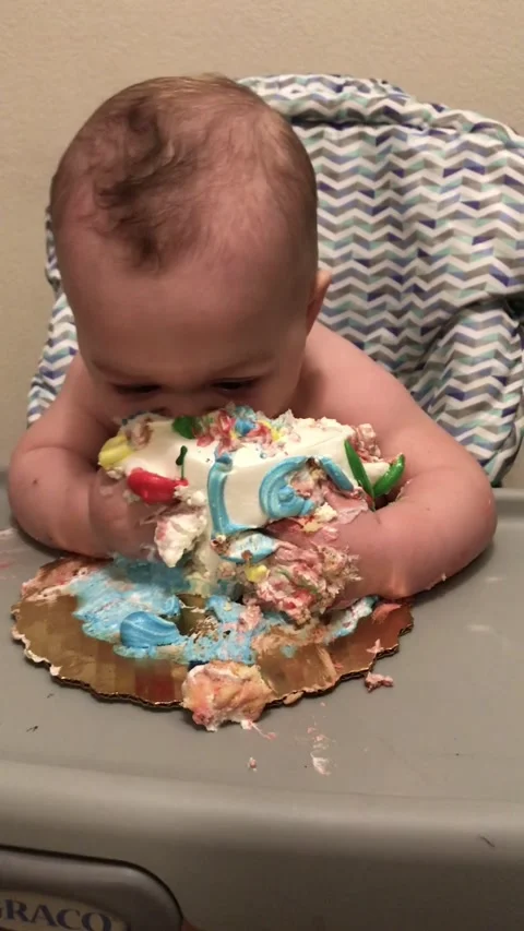 Son's First Birthday Smash Cake, Ocala, Florida, USA - 12 Oct 2019 Stock Footage 219342065