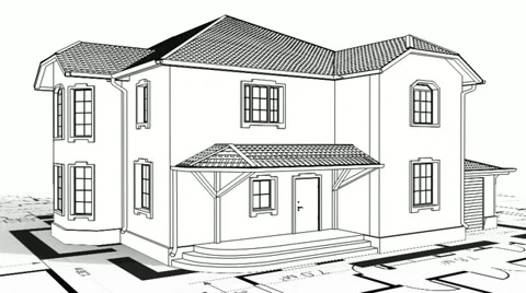 Сonstruction of residential house, wireframe Stock Footage
