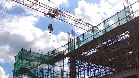 Сonstruction site, builder.  Shooting with copter. Stock Footage 85284387