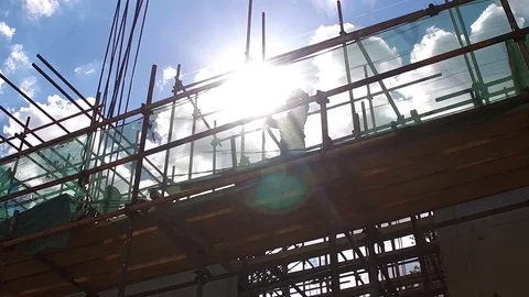 Сonstruction site, builder.  Shooting with copter. Stock Footage 85284472