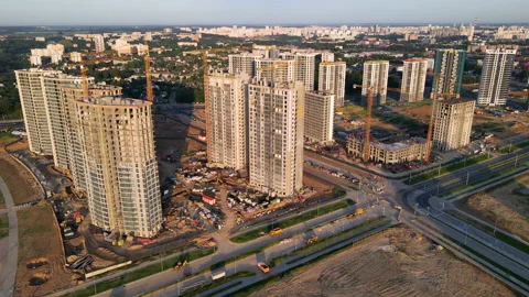 Сonstruction site with cranes on building construction. 스톡 동영상 156631952