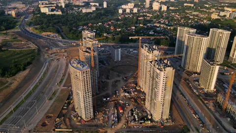 Сonstruction site with cranes on building construction. Stock Footage 156632078