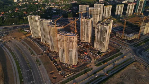 Сonstruction site with cranes on building construction. 스톡 동영상 156632131