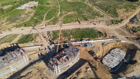 Сonstruction site with cranes on building construction. 스톡 동영상 156632535
