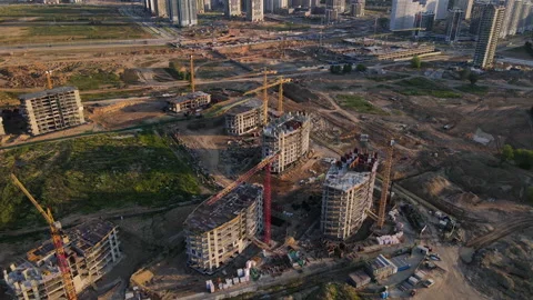 Сonstruction site with cranes on building construction. Видео 156633158