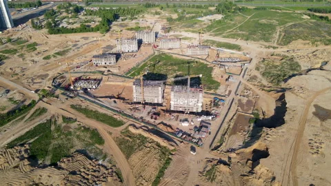 Сonstruction site with cranes on building construction. Video stock 156633174