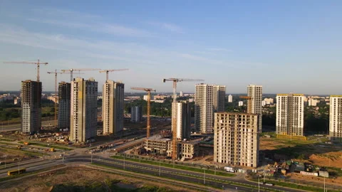 Сonstruction site with cranes on building construction. 스톡 동영상 156633324