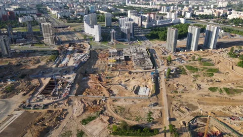 Сonstruction site with cranes on building construction. 스톡 동영상 156633446