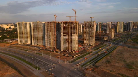 Сonstruction site with tower cranes on building construction. Video stock 219824865