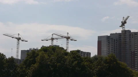 Сonstruction Сranes Panorama Stock Footage 65215916