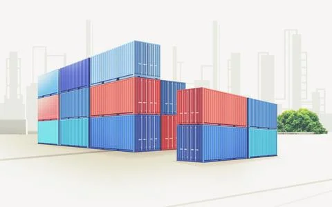 Сontainers use in transport by cargo ship and truck trailer Stock Illustration