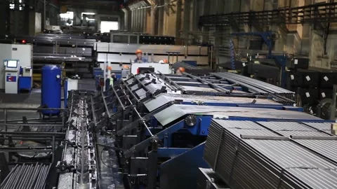 Сonveyor Iron Pipe Machine Factory Packaging Process Stock Footage 126722818