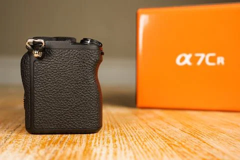 Sony Alpha 7CR Mirrorless Camera Grip Side View Showing Textured Leatherett.. Stock Photos