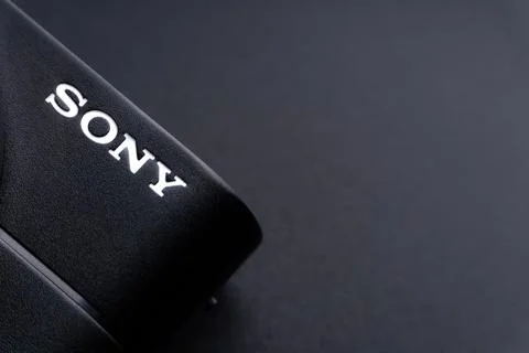 Sony compact or mirrorless camera closeup on black background Stock Photos