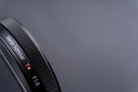 Sony compact or mirrorless camera closeup on black background 库存照片