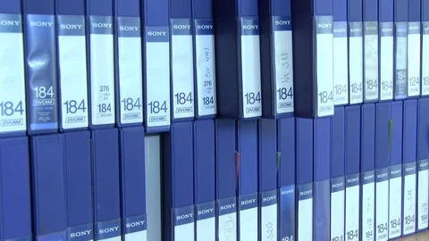 Sony DVCAM cassette boxes on the shelf Stock Footage 116305879