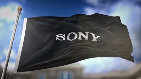 Sony Flag Waving Slow Motion 3D Rendering Blue Sky Background - Editorial A.. Stock Footage 75679858