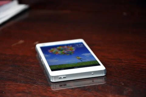 Sony phone on table Stock Photos