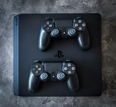 Sony Playstation system with controllers Stock Photos