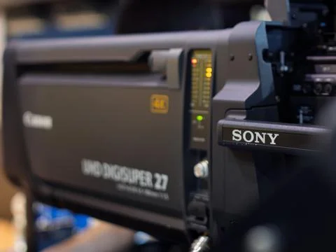 Sony UHD DIGISUPER 27 Camera Lens Close-Up for Film Production Stock Photos