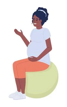 Soon-to-be mother sitting on exercise ball semi flat color vector character Illustrazione stock