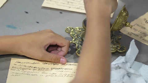 Soon to school. Concept of teaching children how to write in Russian. Ink and Stock Footage 78822281