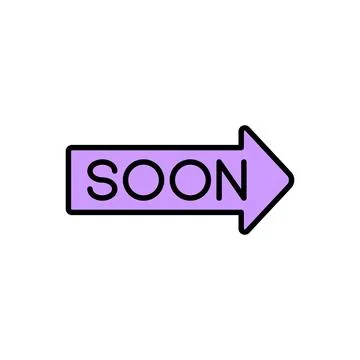 SOON Text Icon with Directional Arrow in Violet Theme Stock Illustration